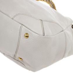 مملوكة مسبقًا Prada White Patent Leather Deerskin Chain Tote