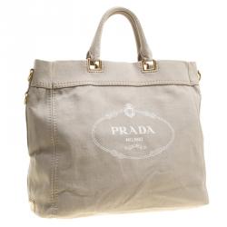 Pre Owned Prada Beige Denim Logo Tote 