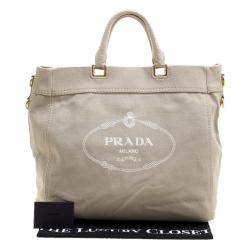 Pre Owned Prada Beige Denim Logo Tote 