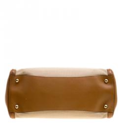 Pre Owned Prada Beige/Caramel Corda Canvas and Saffiano Lux Leather Tote