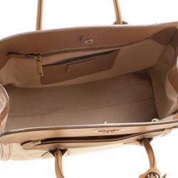 Pre Owned Prada Beige/Caramel Corda Canvas and Saffiano Lux Leather Tote