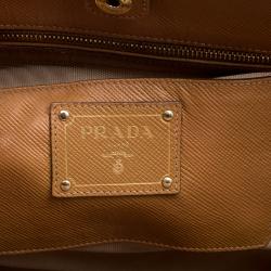 Pre Owned Prada Beige/Caramel Corda Canvas and Saffiano Lux Leather Tote