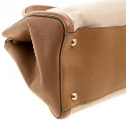 Pre Owned Prada Beige/Caramel Corda Canvas and Saffiano Lux Leather Tote