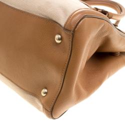 Pre Owned Prada Beige/Caramel Corda Canvas and Saffiano Lux Leather Tote