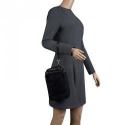 Pre Owned Prada Black Vitello City Leather Zip Clutch