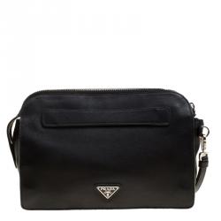 Pre Owned Prada Black Vitello City Leather Zip Clutch