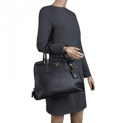 Pre Owned Prada Black Saffiano Lux Leather Parabole Tote