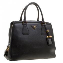 Pre Owned Prada Black Saffiano Lux Leather Parabole Tote