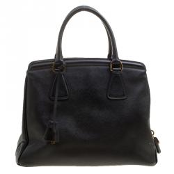 Pre Owned Prada Black Saffiano Lux Leather Parabole Tote