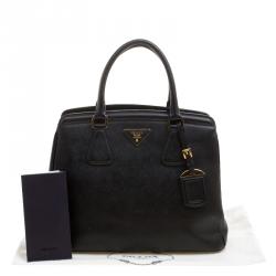 Pre Owned Prada Black Saffiano Lux Leather Parabole Tote