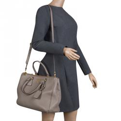 Pre Owned Prada Grey Vitello Daino Leather Shopper Tote