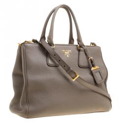 Pre Owned Prada Grey Vitello Daino Leather Shopper Tote