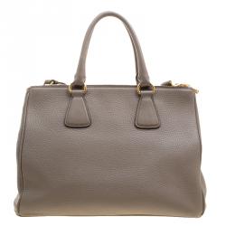 Pre Owned Prada Grey Vitello Daino Leather Shopper Tote