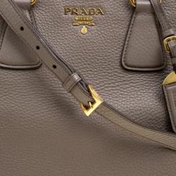 Pre Owned Prada Grey Vitello Daino Leather Shopper Tote
