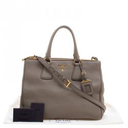 Pre Owned Prada Grey Vitello Daino Leather Shopper Tote