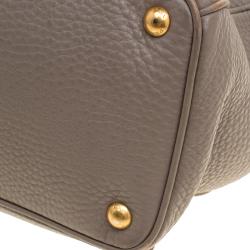 Pre Owned Prada Grey Vitello Daino Leather Shopper Tote