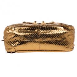 Pre Owned Prada Bronze Snakeskin Jeweled Clutch