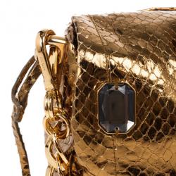 Pre Owned Prada Bronze Snakeskin Jeweled Clutch