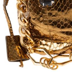 Pre Owned Prada Bronze Snakeskin Jeweled Clutch