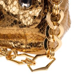 Pre Owned Prada Bronze Snakeskin Jeweled Clutch