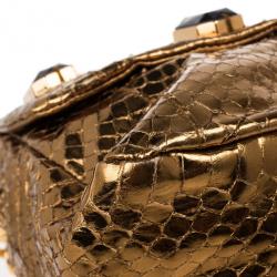 Pre Owned Prada Bronze Snakeskin Jeweled Clutch