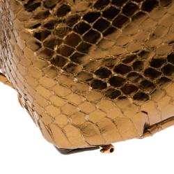 Pre Owned Prada Bronze Snakeskin Jeweled Clutch