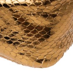 Pre Owned Prada Bronze Snakeskin Jeweled Clutch