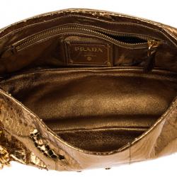 Pre Owned Prada Bronze Snakeskin Jeweled Clutch