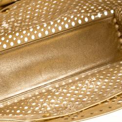 Pre Owned Prada Gold Perforated Saffiano Fori Leather Satchel
