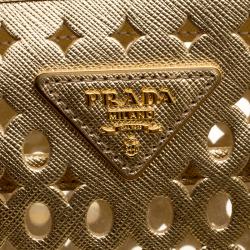 Pre Owned Prada Gold Perforated Saffiano Fori Leather Satchel