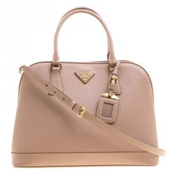 Pre Owned Prada Beige Saffiano Lux Leather Open Promenade Satchel