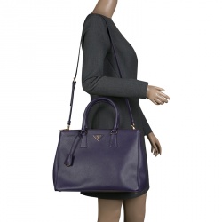 Pre Owned Prada Purple Saffiano Lux Leather Large Double Zip Tote