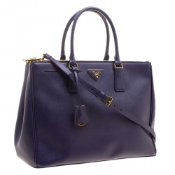 Pre Owned Prada Purple Saffiano Lux Leather Large Double Zip Tote
