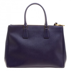 Pre Owned Prada Purple Saffiano Lux Leather Large Double Zip Tote