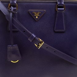 Pre Owned Prada Purple Saffiano Lux Leather Large Double Zip Tote
