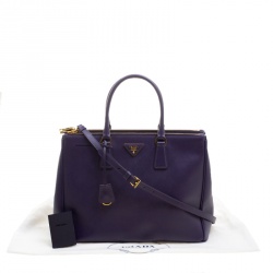 Pre Owned Prada Purple Saffiano Lux Leather Large Double Zip Tote