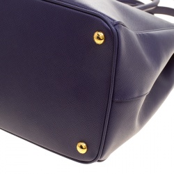 Pre Owned Prada Purple Saffiano Lux Leather Large Double Zip Tote