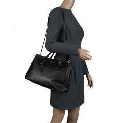 Pre Owned Prada Black Saffiano Lux Leather Medium Double Zip Tote