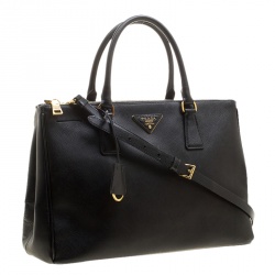 Pre Owned Prada Black Saffiano Lux Leather Medium Double Zip Tote