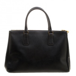Pre Owned Prada Black Saffiano Lux Leather Medium Double Zip Tote