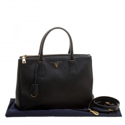 Pre Owned Prada Black Saffiano Lux Leather Medium Double Zip Tote