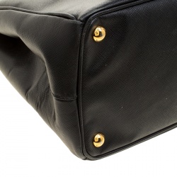 Pre Owned Prada Black Saffiano Lux Leather Medium Double Zip Tote