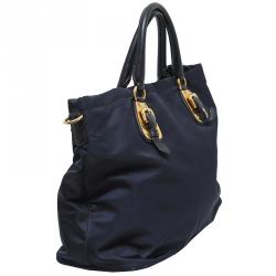 Pre Owned Prada Navy Blue Tessuto Nylon Shopper Tote
