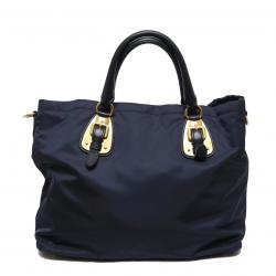 Pre Owned Prada Navy Blue Tessuto Nylon Shopper Tote