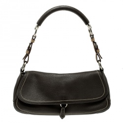 Pre Owned Prada Brown Vitello Daino Leather Pochette Shoulder Bag