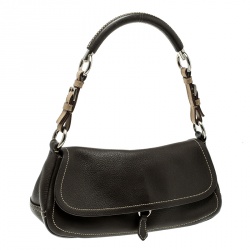 Pre Owned Prada Brown Vitello Daino Leather Pochette Shoulder Bag