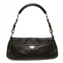 Pre Owned Prada Brown Vitello Daino Leather Pochette Shoulder Bag