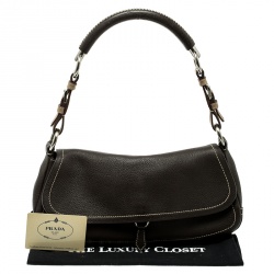 Pre Owned Prada Brown Vitello Daino Leather Pochette Shoulder Bag