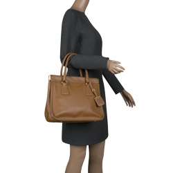 Pre Owned Prada Caramel Saffiano Lux Leather Frame Top Handle Bag