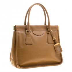 Pre Owned Prada Caramel Saffiano Lux Leather Frame Top Handle Bag